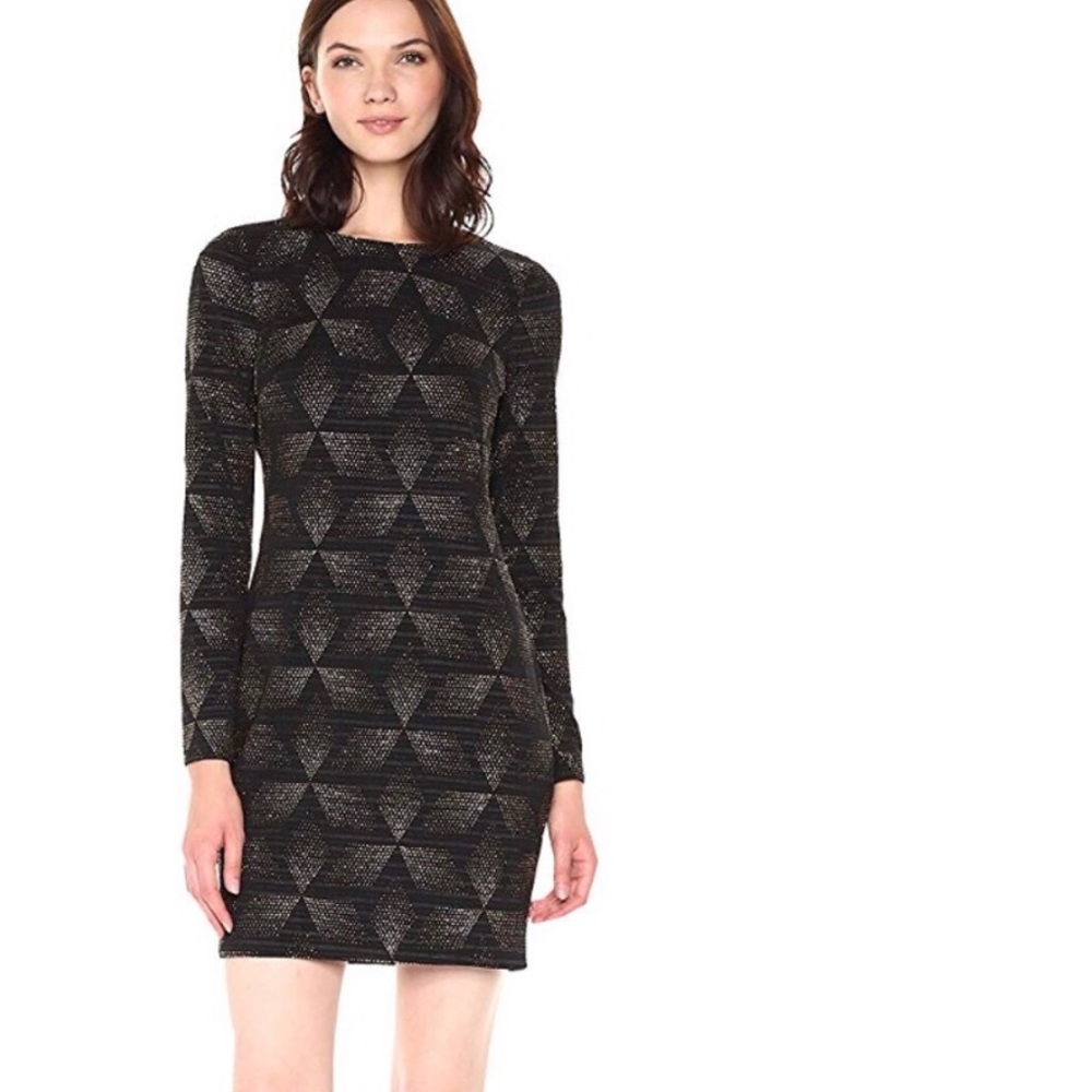 Vince Camuto Black and Gold Geometric Mini Dress